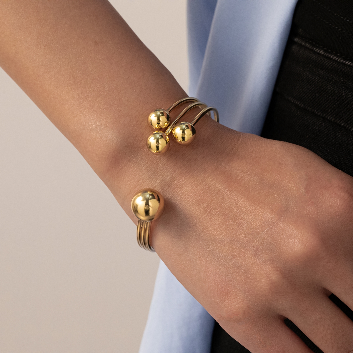 Electroplated Ball Bangle For Women In Copper With 18K Real Gold Water Plating And 0.03µm Thickness