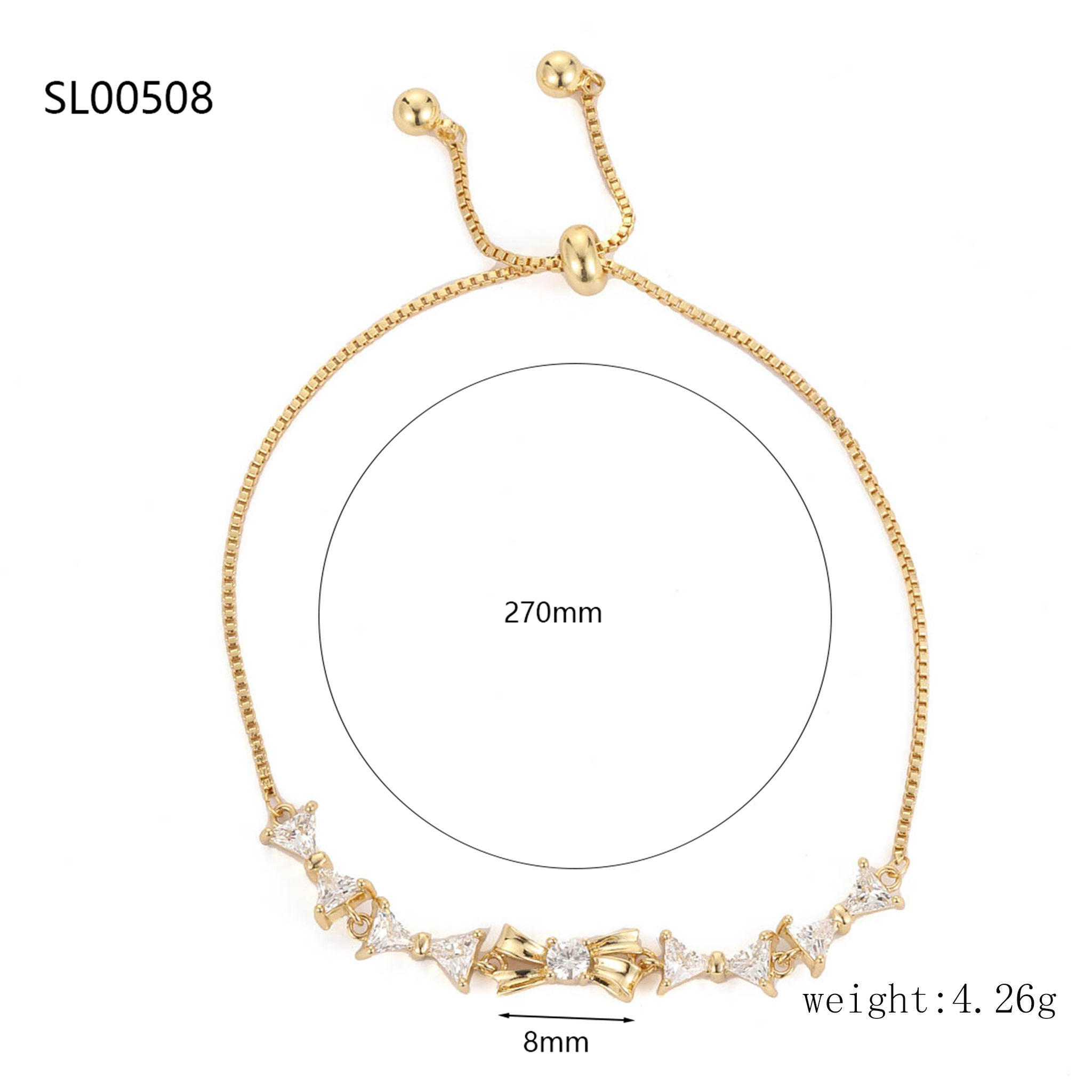Electroplated Copper Bow Tie Bracelet For Women With Zircon Inlay And Water Plated Copper Box Chain