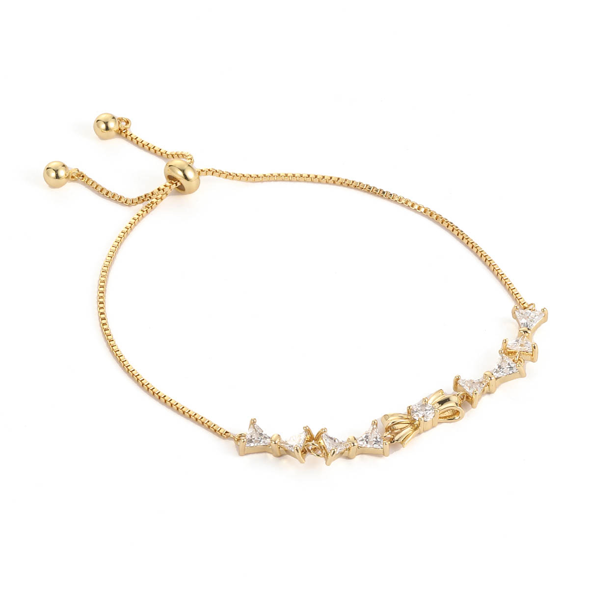 Electroplated Copper Bow Tie Bracelet For Women With Zircon Inlay And Water Plated Copper Box Chain 3