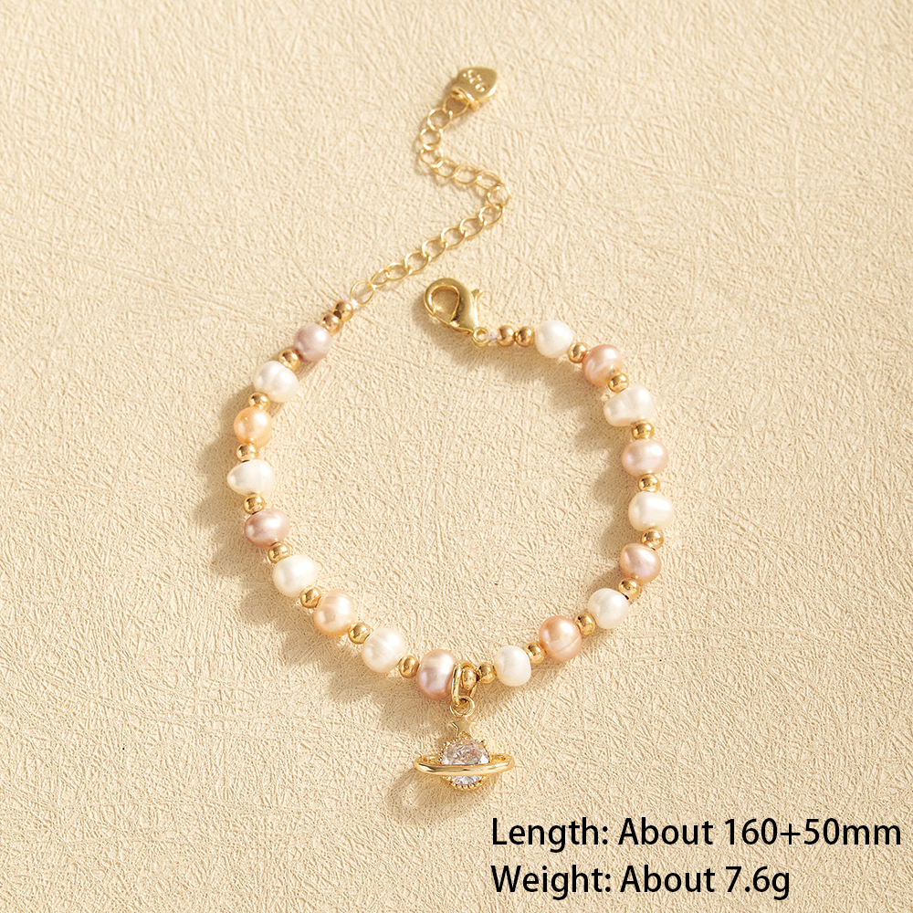 Pentagram Electroplated Copper Bracelet For Women With 18K Real Gold Plated Water Plating And Freshwater Pearl Handmade Chain 6