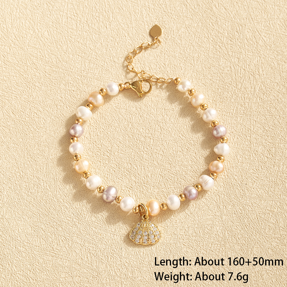 Pentagram Electroplated Copper Bracelet For Women With 18K Real Gold Plated Water Plating And Freshwater Pearl Handmade Chain 7