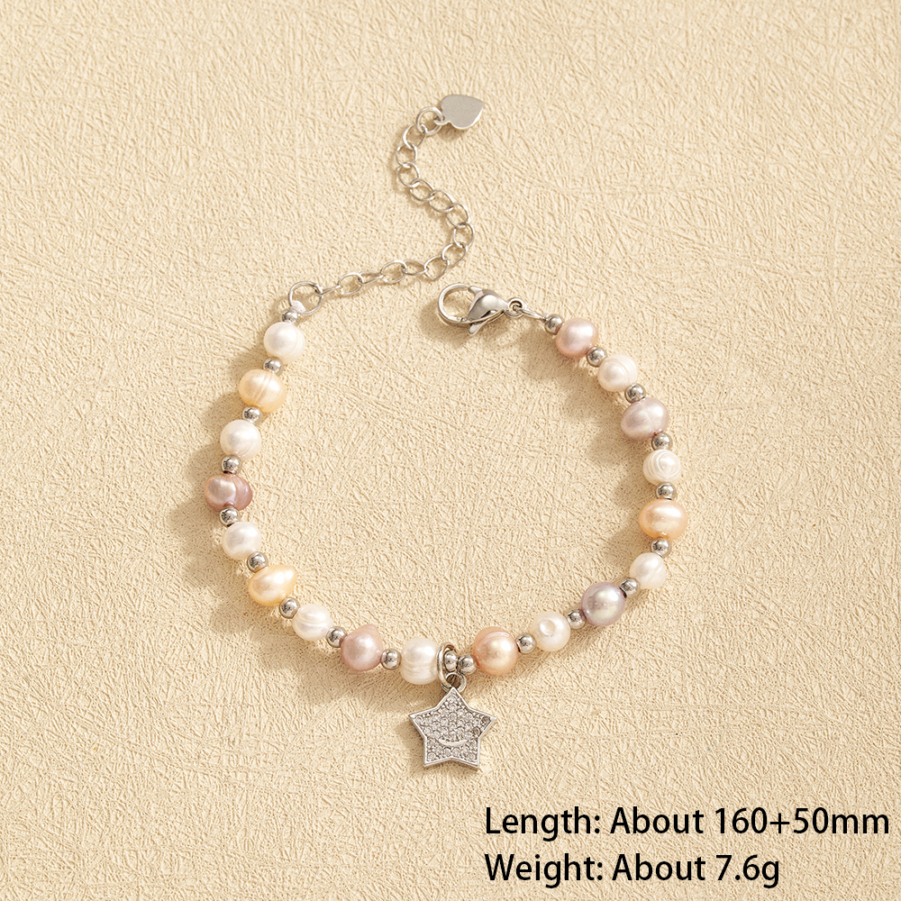 Pentagram Electroplated Copper Bracelet For Women With 18K Real Gold Plated Water Plating And Freshwater Pearl Handmade Chain 8