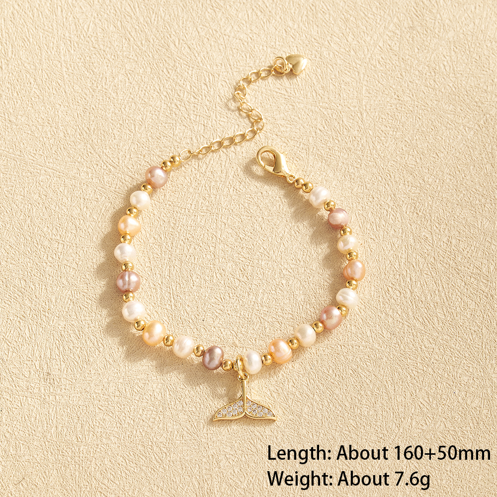 Pentagram Electroplated Copper Bracelet For Women With 18K Real Gold Plated Water Plating And Freshwater Pearl Handmade Chain 9