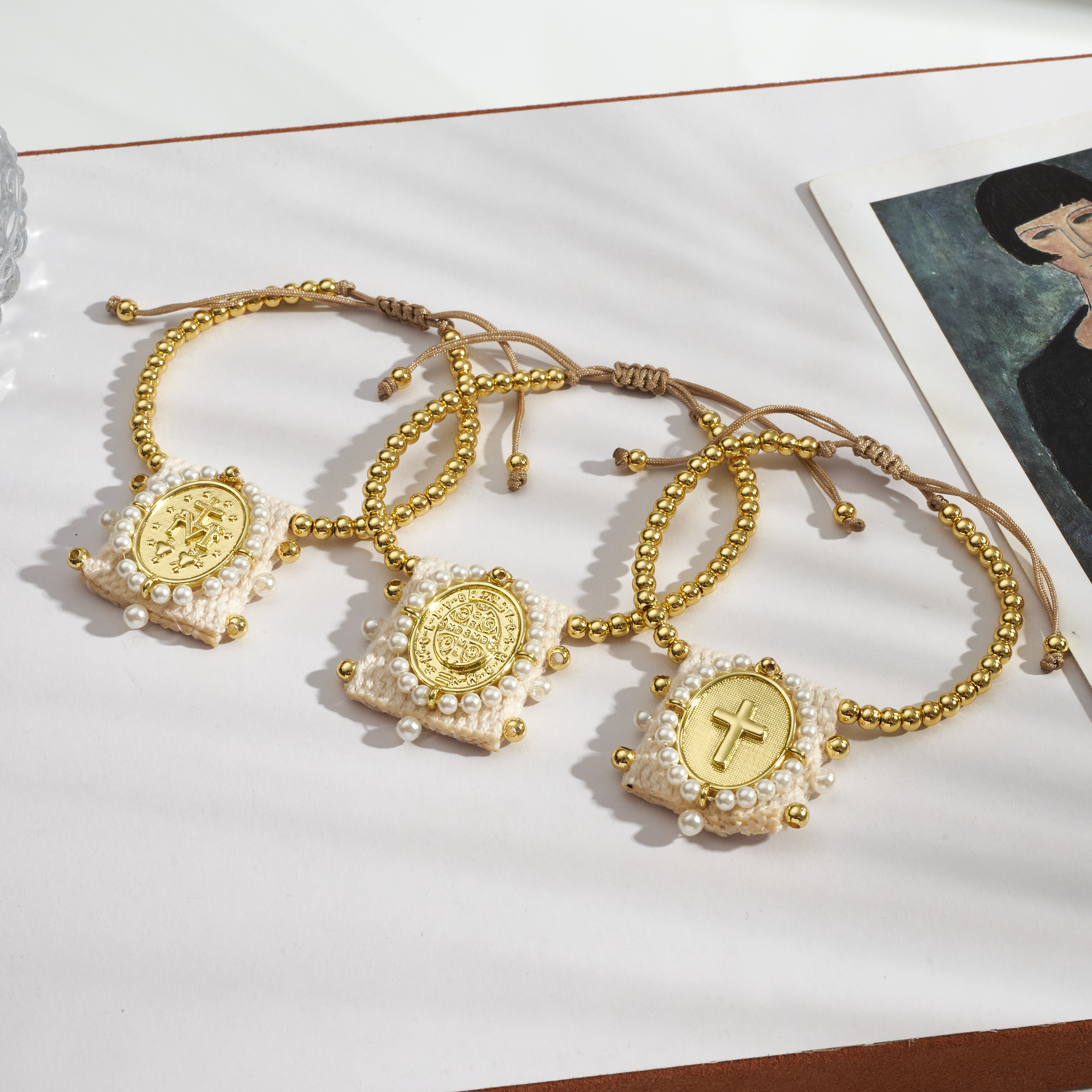 Electroplated Cross Bracelet For Women In Long-Lasting Golden Plated Copper With Woven Chain 3