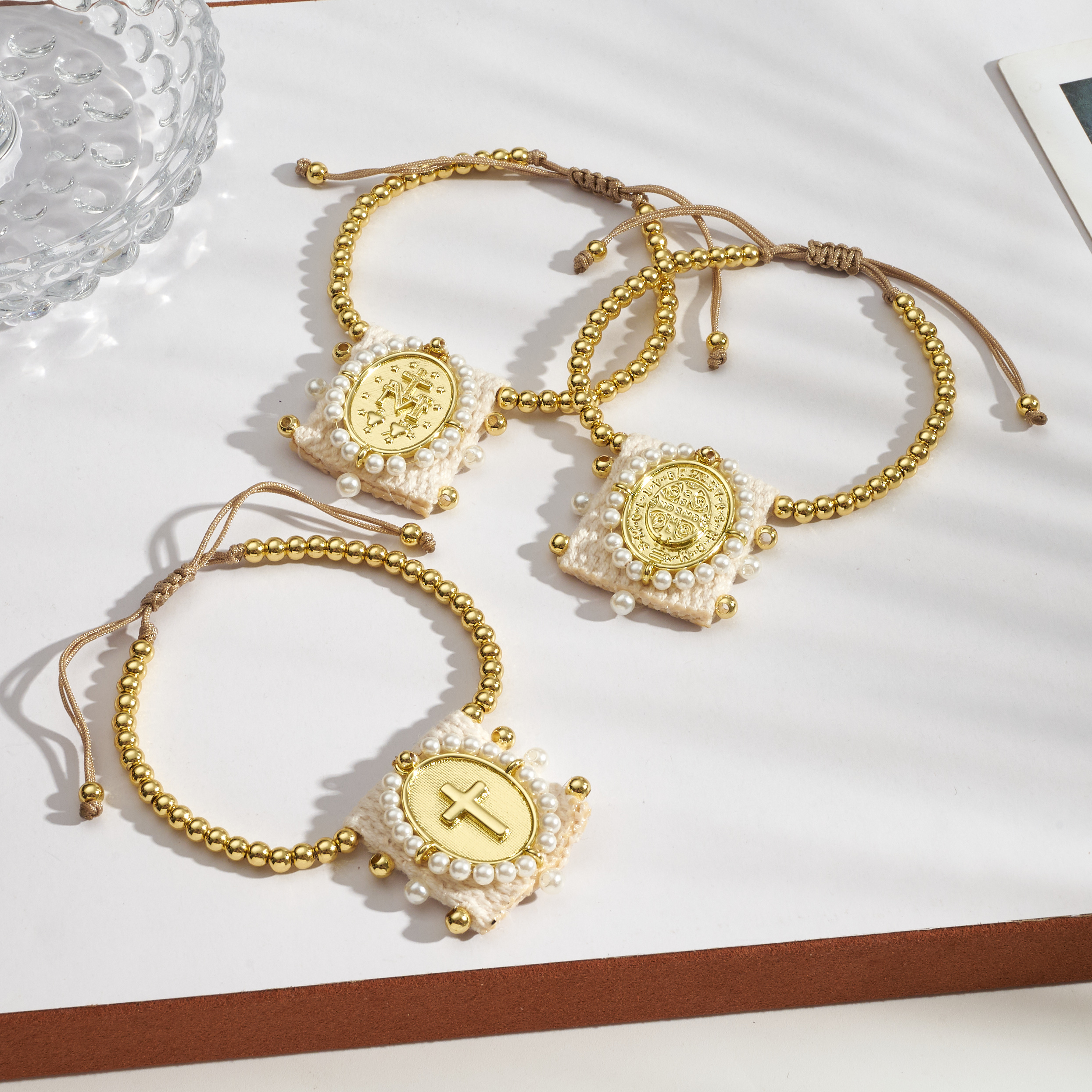 Electroplated Cross Bracelet For Women In Long-Lasting Golden Plated Copper With Woven Chain 4