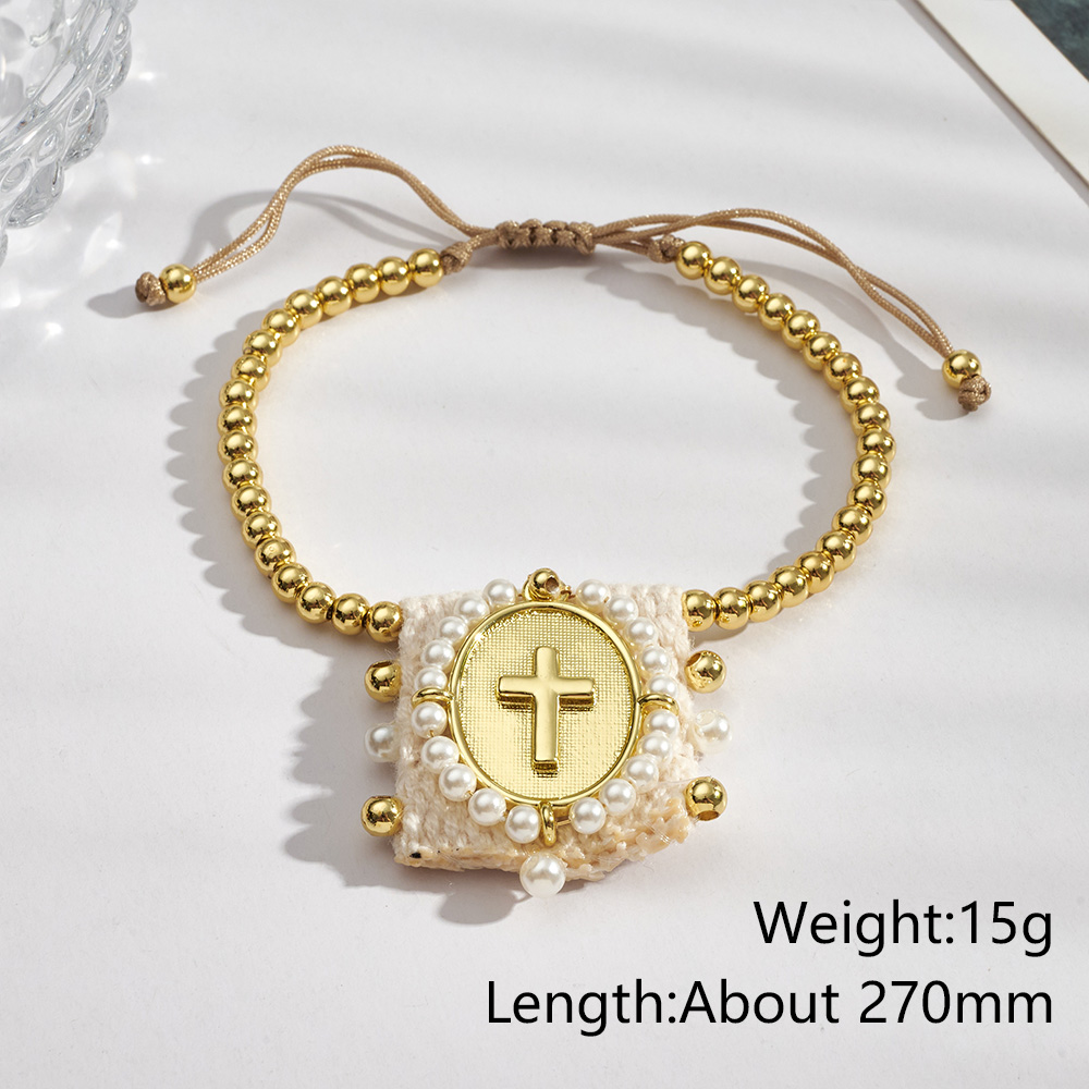 Electroplated Cross Bracelet For Women In Long-Lasting Golden Plated Copper With Woven Chain 6
