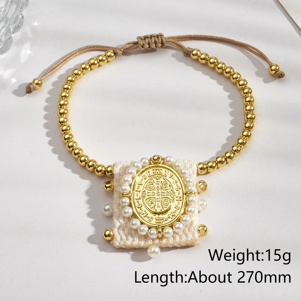 Electroplated Cross Bracelet For Women In Long-Lasting Golden Plated Copper With Woven Chain 7