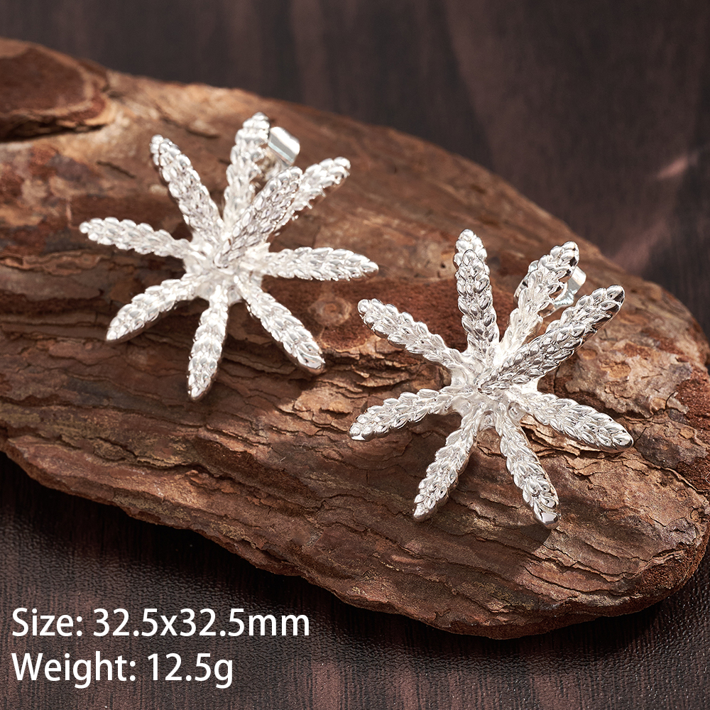 Electroplated Flowers Stud Earrings In Silver Plated Copper With 0.03µm Water Plating Thickness 4
