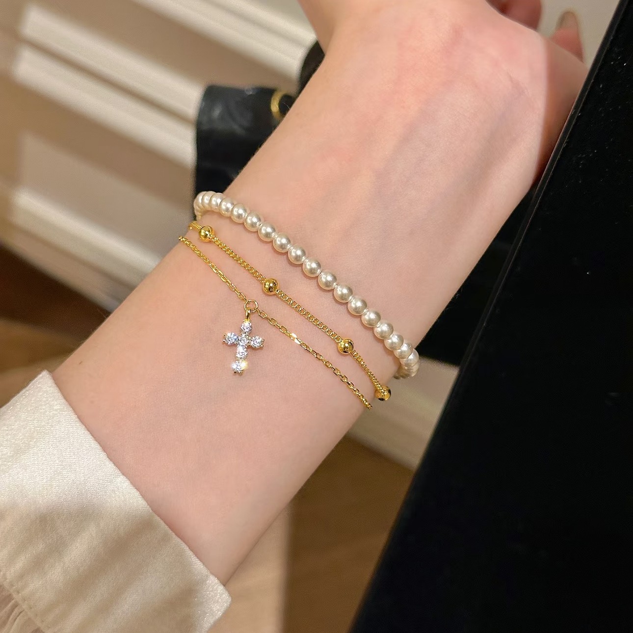 Electroplated Gold Cross Bracelet For Women Featuring Copper Pendant Material 3