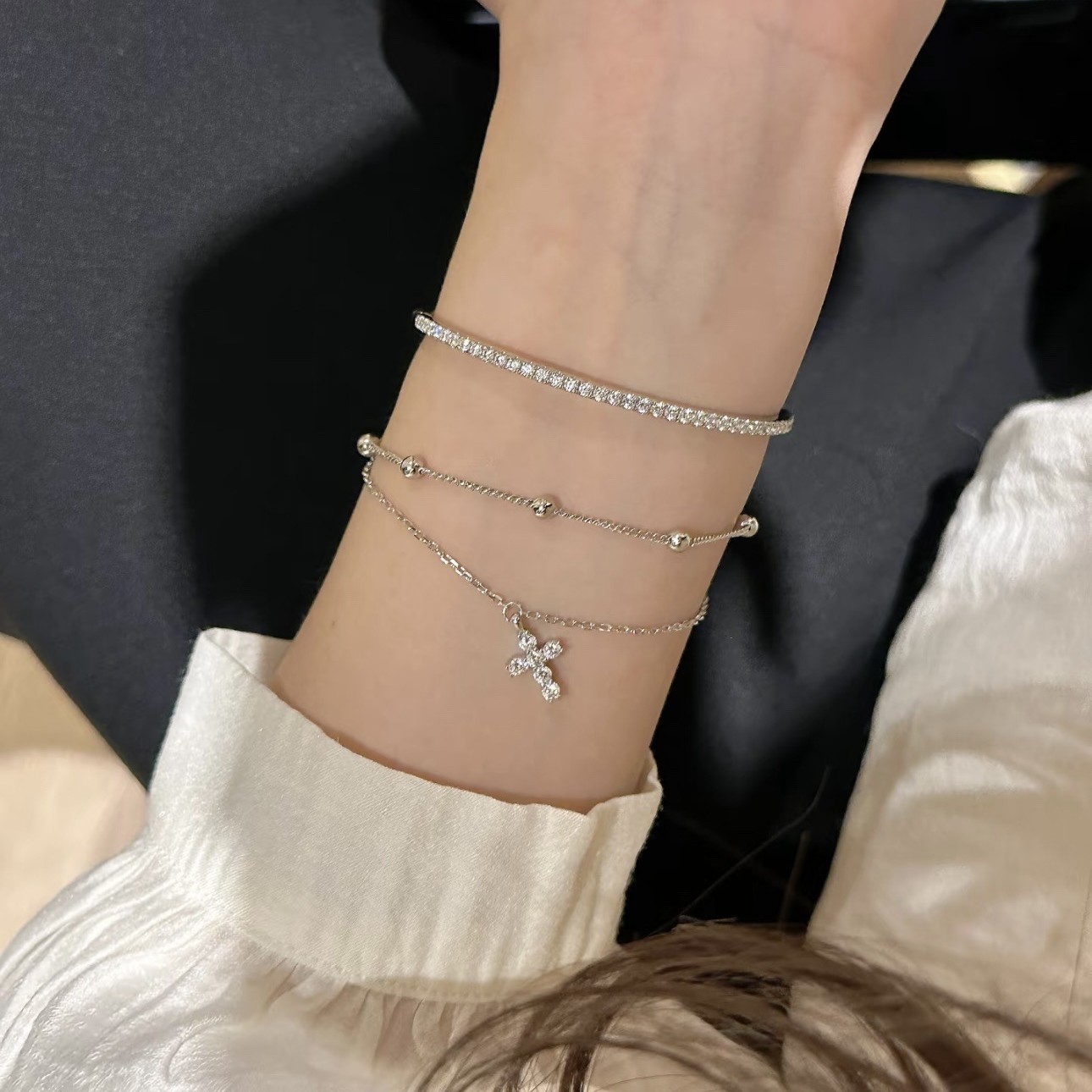 Electroplated Gold Cross Bracelet For Women Featuring Copper Pendant Material 4