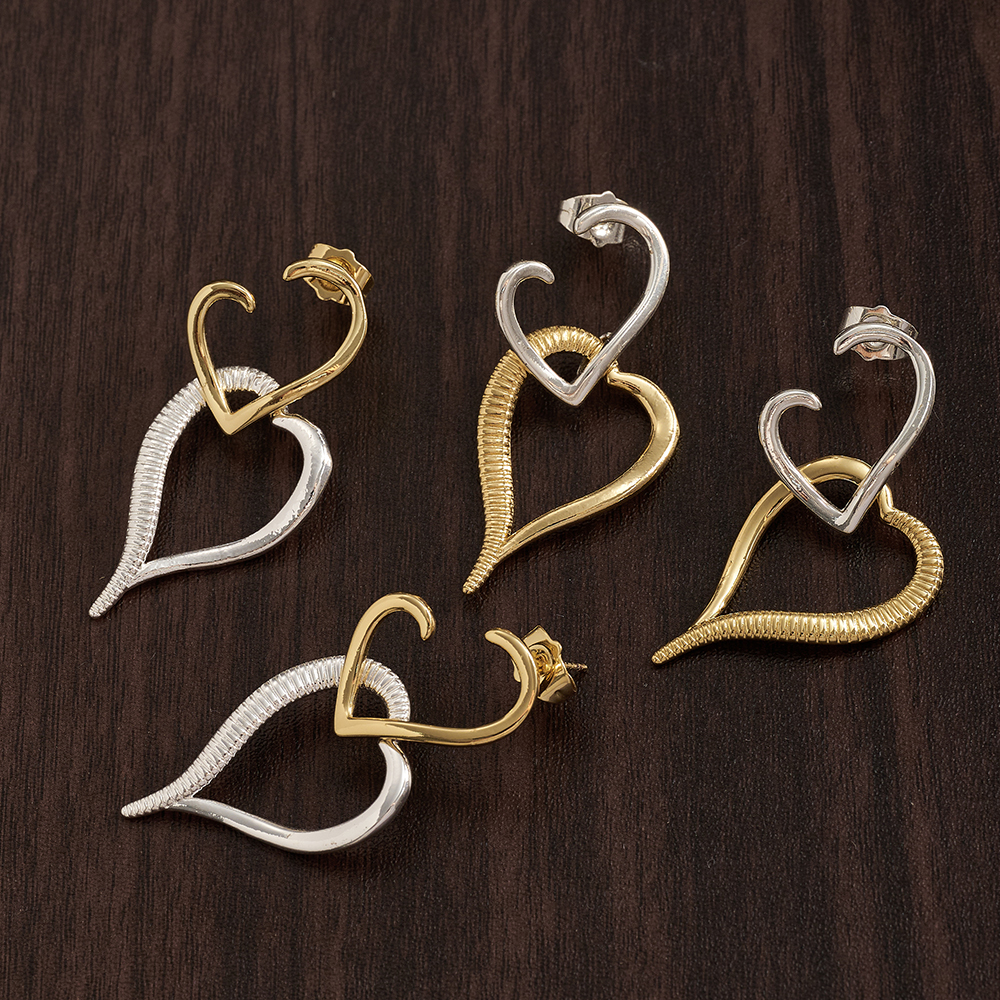 Electroplated Heart Shape Drop Earrings In Copper With 18K Real Gold Water Plating And 0.03µm Thickness