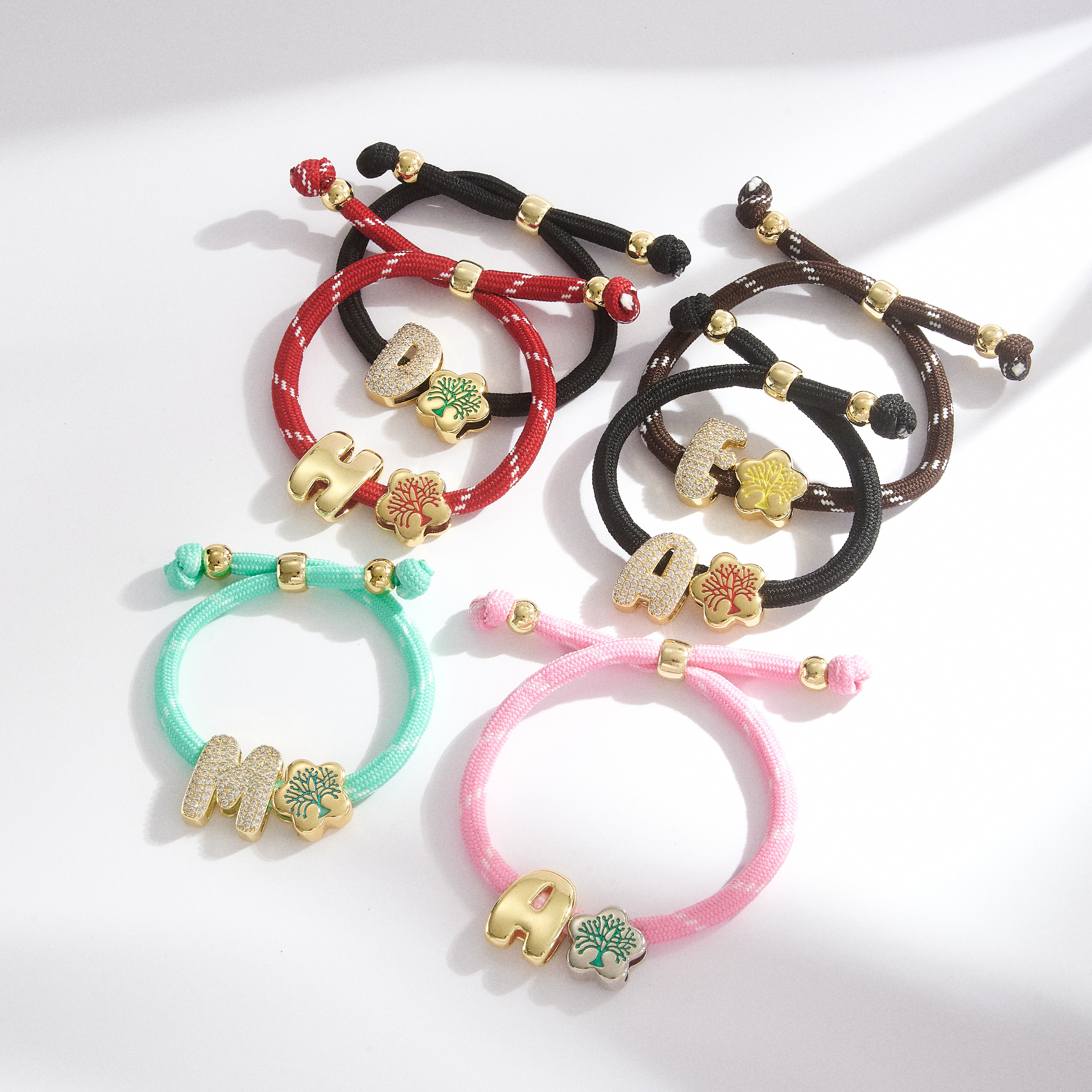 Electroplated Letter Drawstring Bracelet For Adults With 18K Real Gold Plated Copper And Zircon Inlay On Cord String