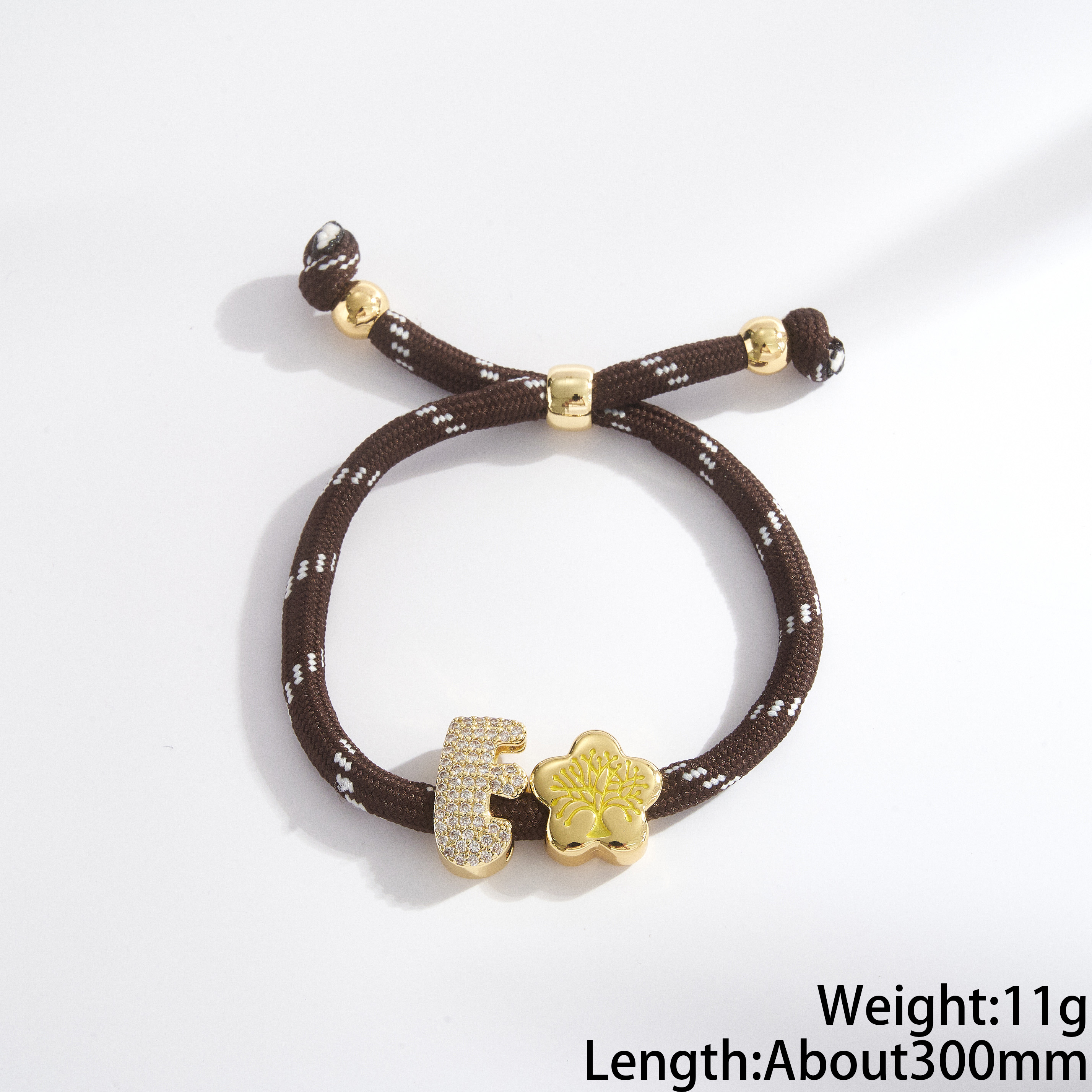 Electroplated Letter Drawstring Bracelet For Adults With 18K Real Gold Plated Copper And Zircon Inlay On Cord String 5