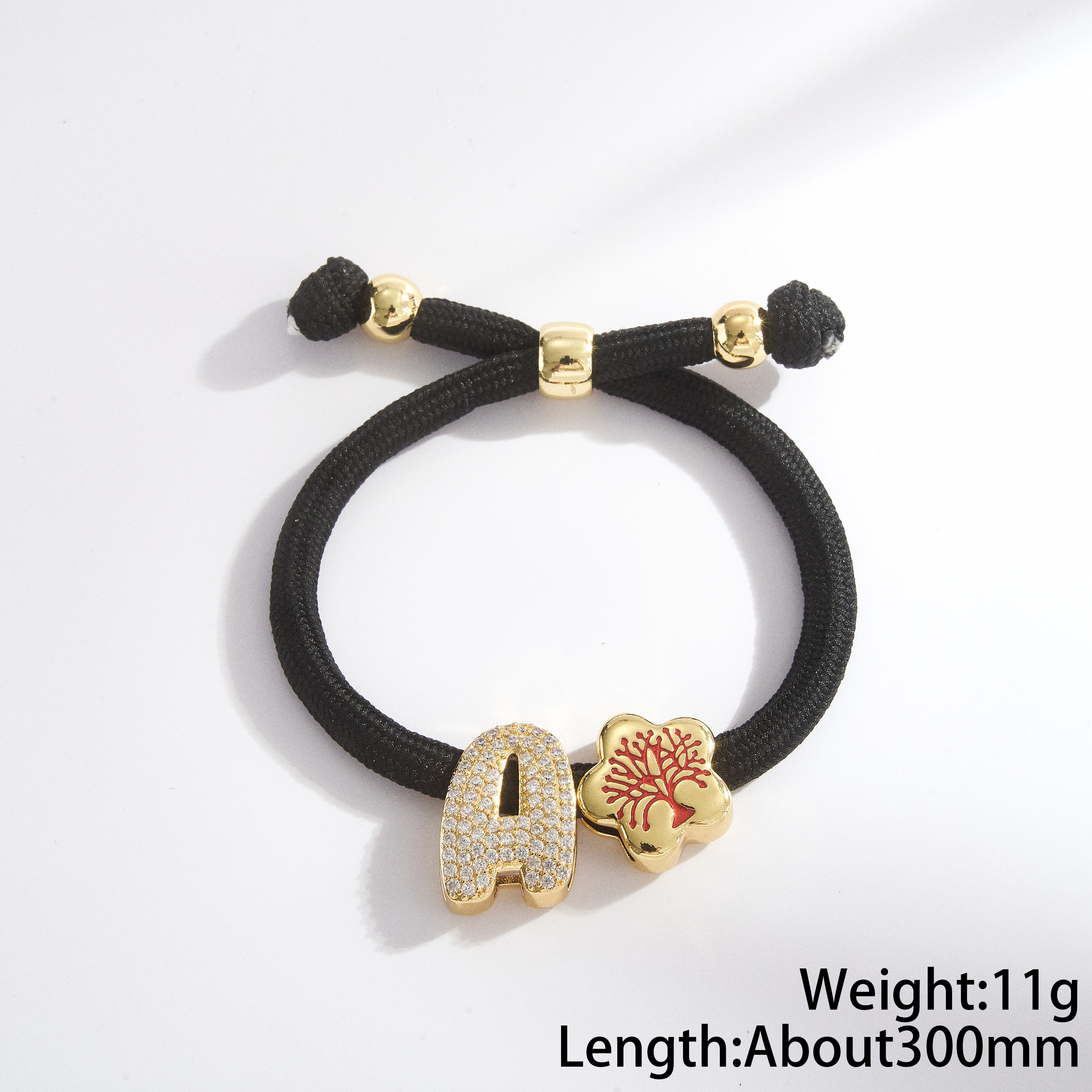 Electroplated Letter Drawstring Bracelet For Adults With 18K Real Gold Plated Copper And Zircon Inlay On Cord String 7
