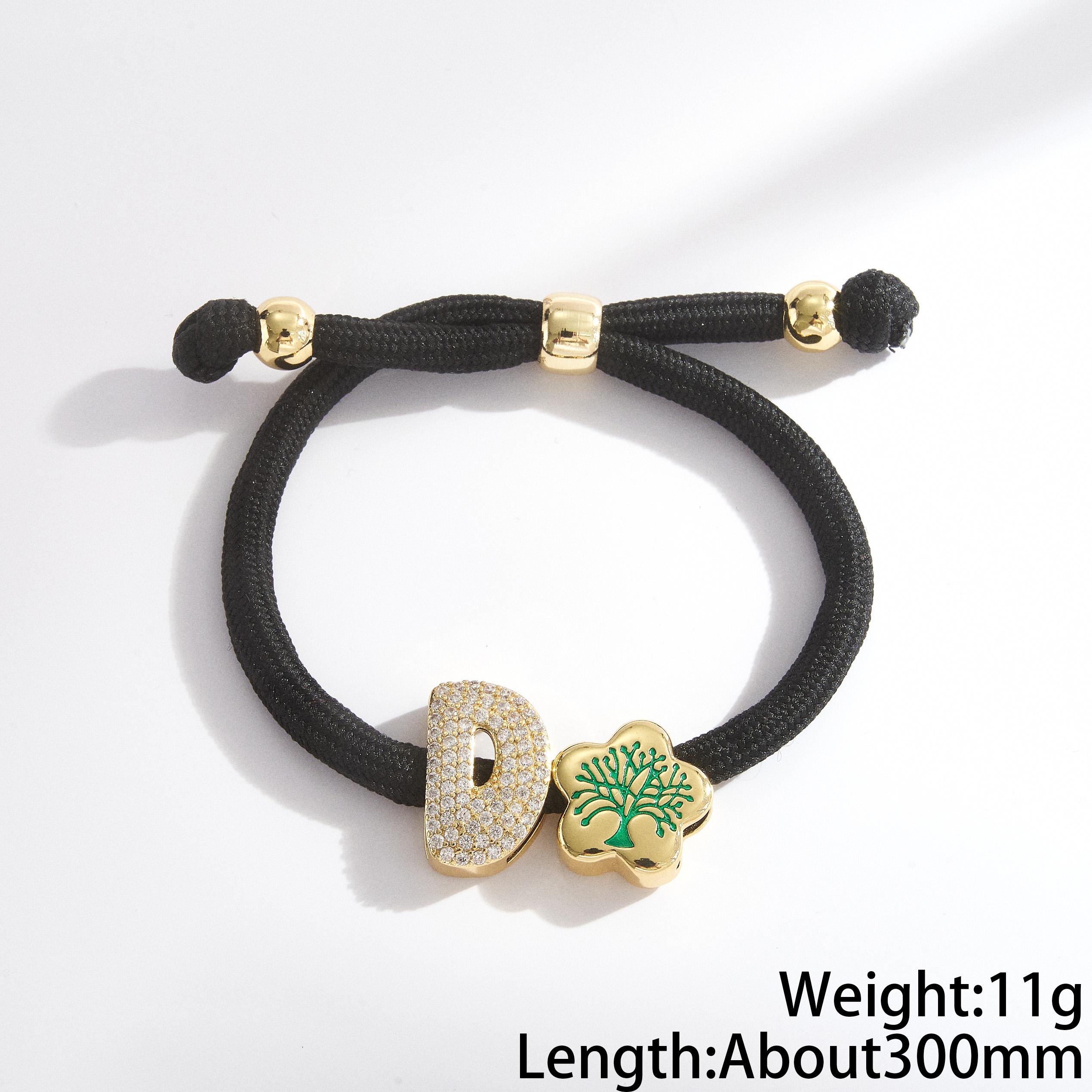 Electroplated Letter Drawstring Bracelet For Adults With 18K Real Gold Plated Copper And Zircon Inlay On Cord String 8
