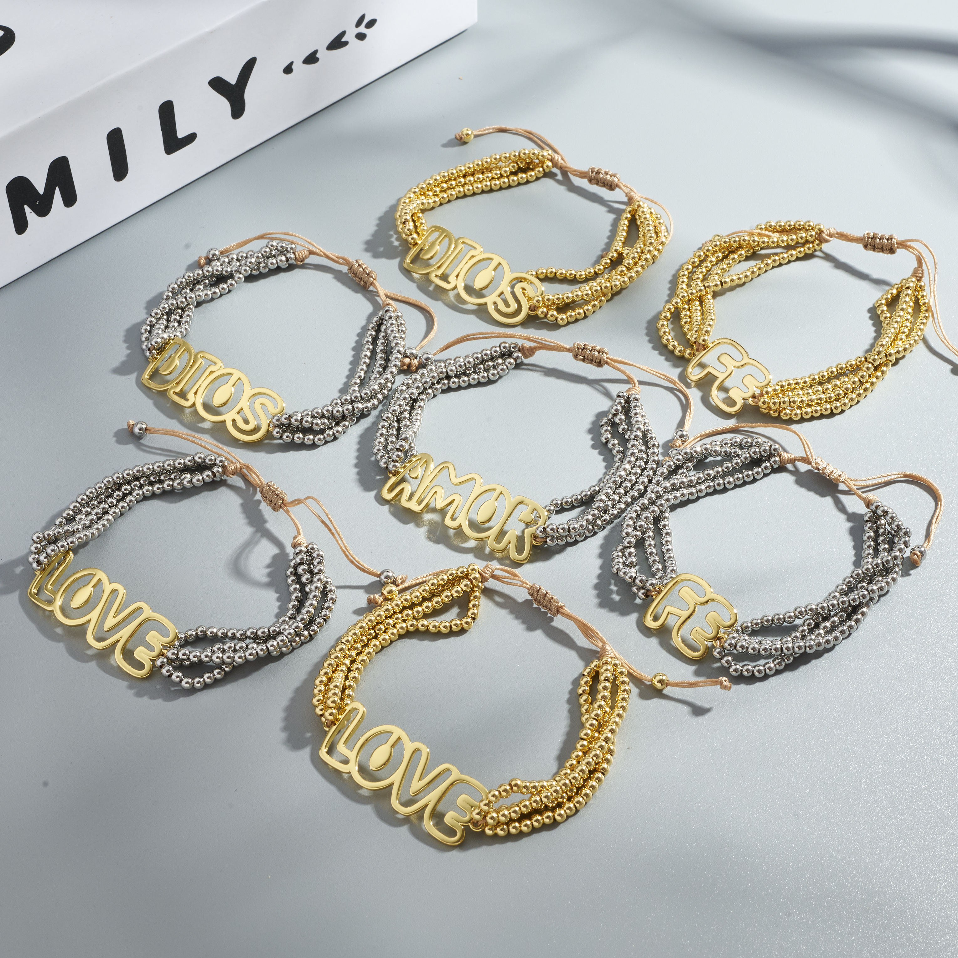 Love Electroplated Polyester Bracelet With Long-Lasting Golden Plated Finish Featuring Woven Chain Design For Unisex