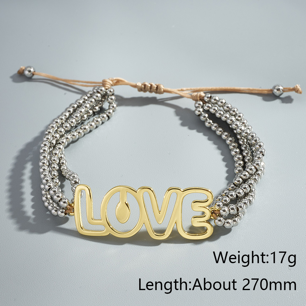 Love Electroplated Polyester Bracelet With Long-Lasting Golden Plated Finish Featuring Woven Chain Design For Unisex 8