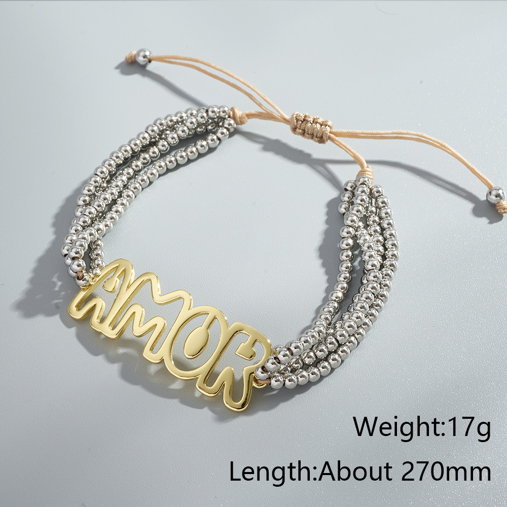 Love Electroplated Polyester Bracelet With Long-Lasting Golden Plated Finish Featuring Woven Chain Design For Unisex 10