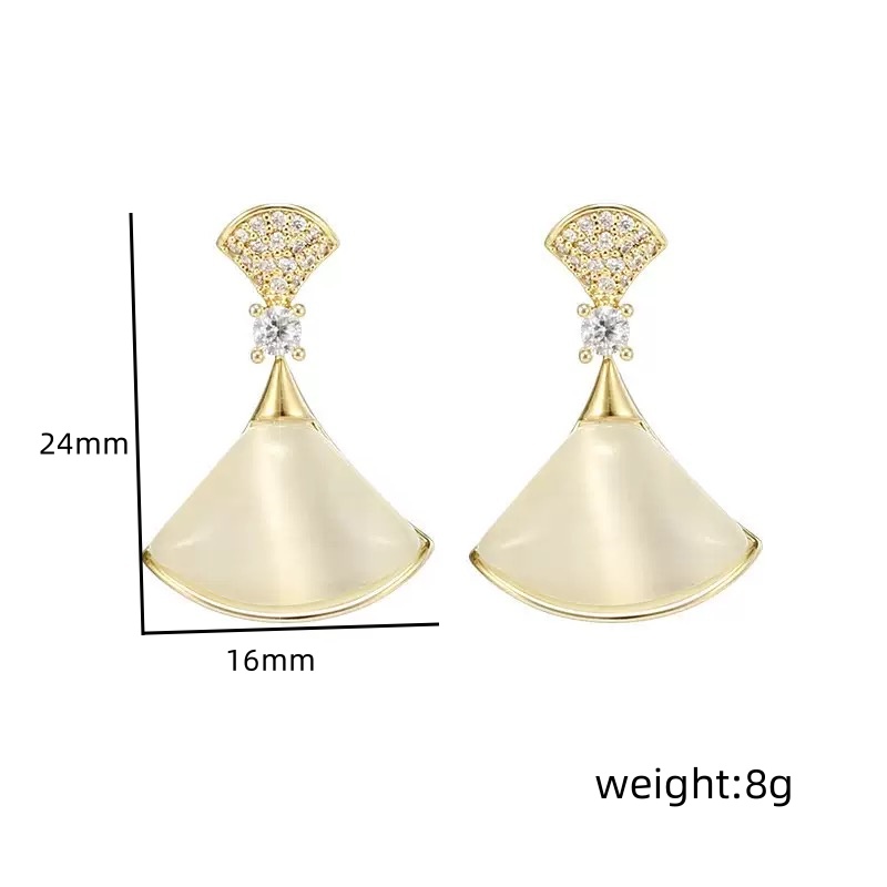 Electroplated Sector Drop Earrings For Women In Copper With Real Gold Water Plating And Shell Inlay 2