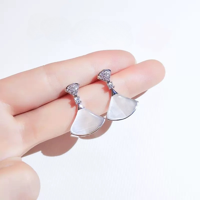 Electroplated Sector Drop Earrings For Women In Copper With Real Gold Water Plating And Shell Inlay 3