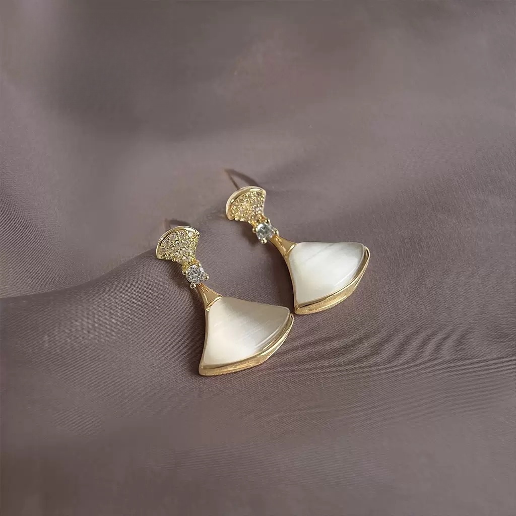 Electroplated Sector Drop Earrings For Women In Copper With Real Gold Water Plating And Shell Inlay 4