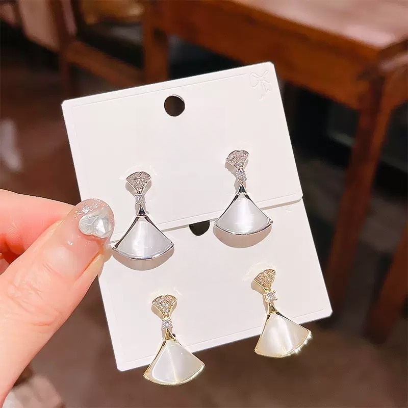 Electroplated Sector Drop Earrings For Women In Copper With Real Gold Water Plating And Shell Inlay 5