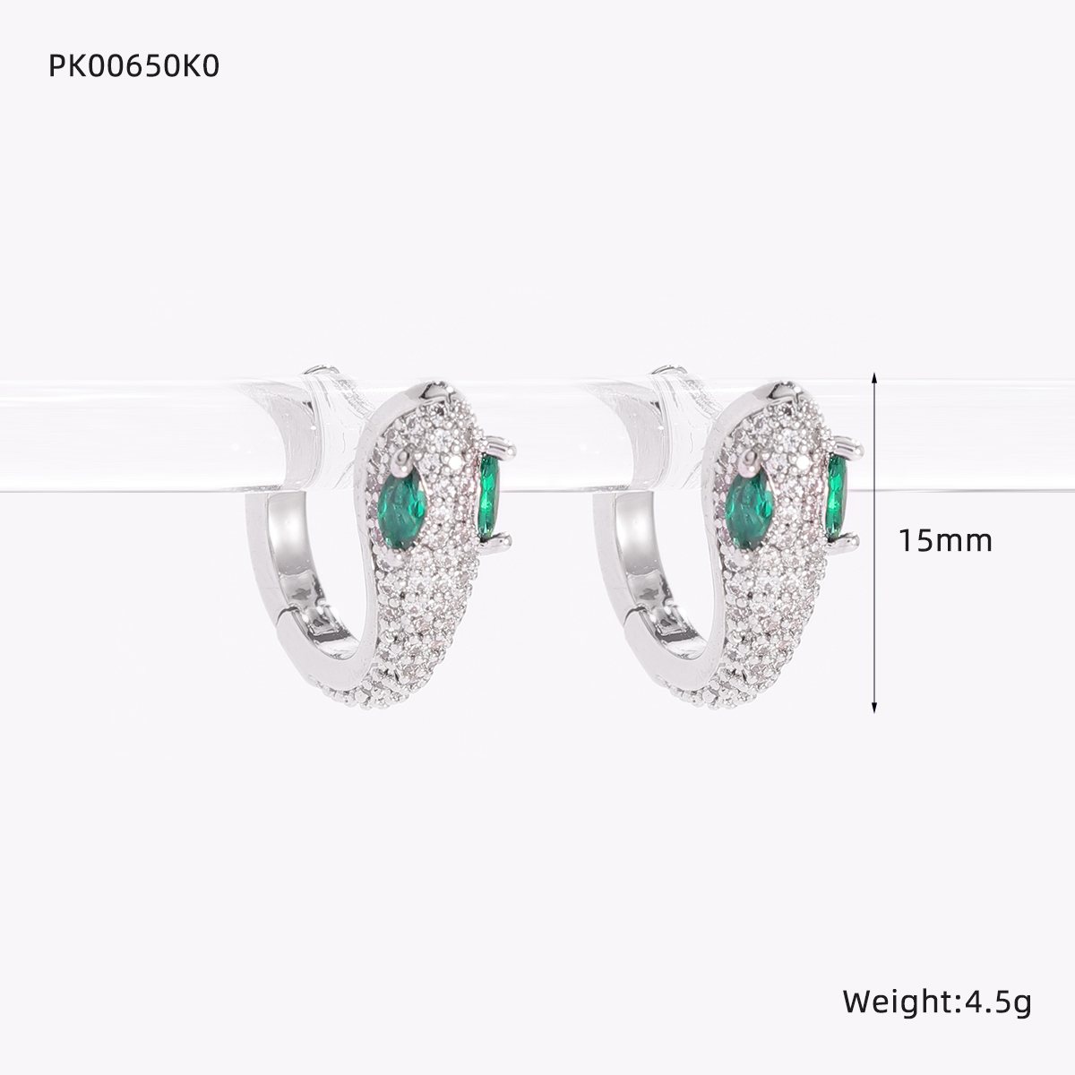 Electroplated Snake Earrings For Women In Copper With Zircon Inlay, Featuring Water Plating Process 2