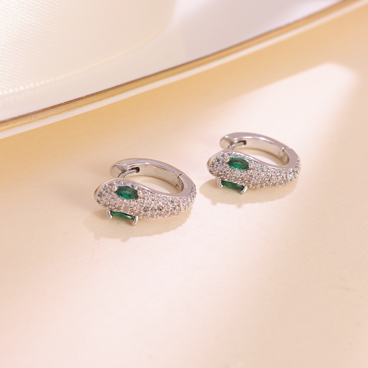 Electroplated Snake Earrings For Women In Copper With Zircon Inlay, Featuring Water Plating Process 3
