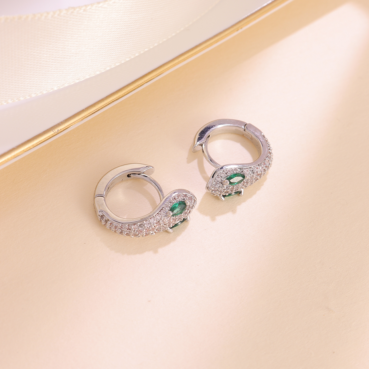 Electroplated Snake Earrings For Women In Copper With Zircon Inlay, Featuring Water Plating Process 4
