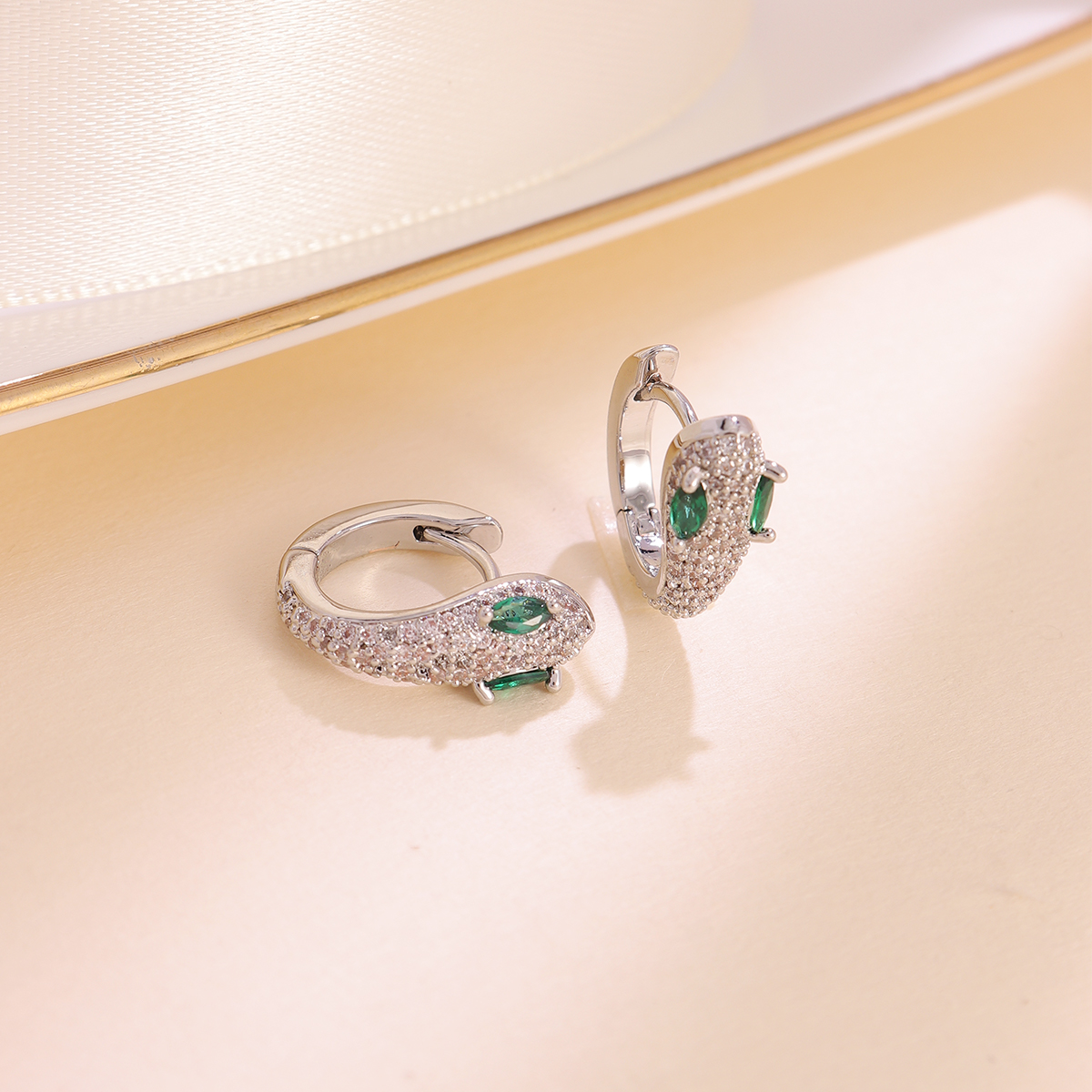 Electroplated Snake Earrings For Women In Copper With Zircon Inlay, Featuring Water Plating Process 6