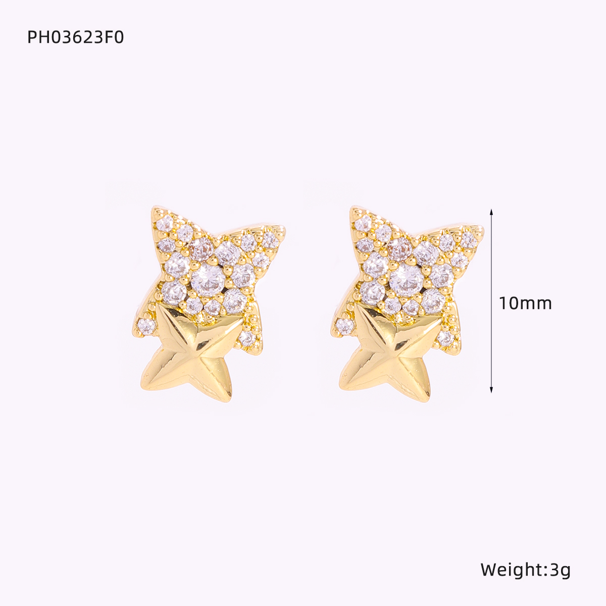 Electroplated Star Earrings For Women In Copper With Zircon Inlay Featuring Water Plating Process 3