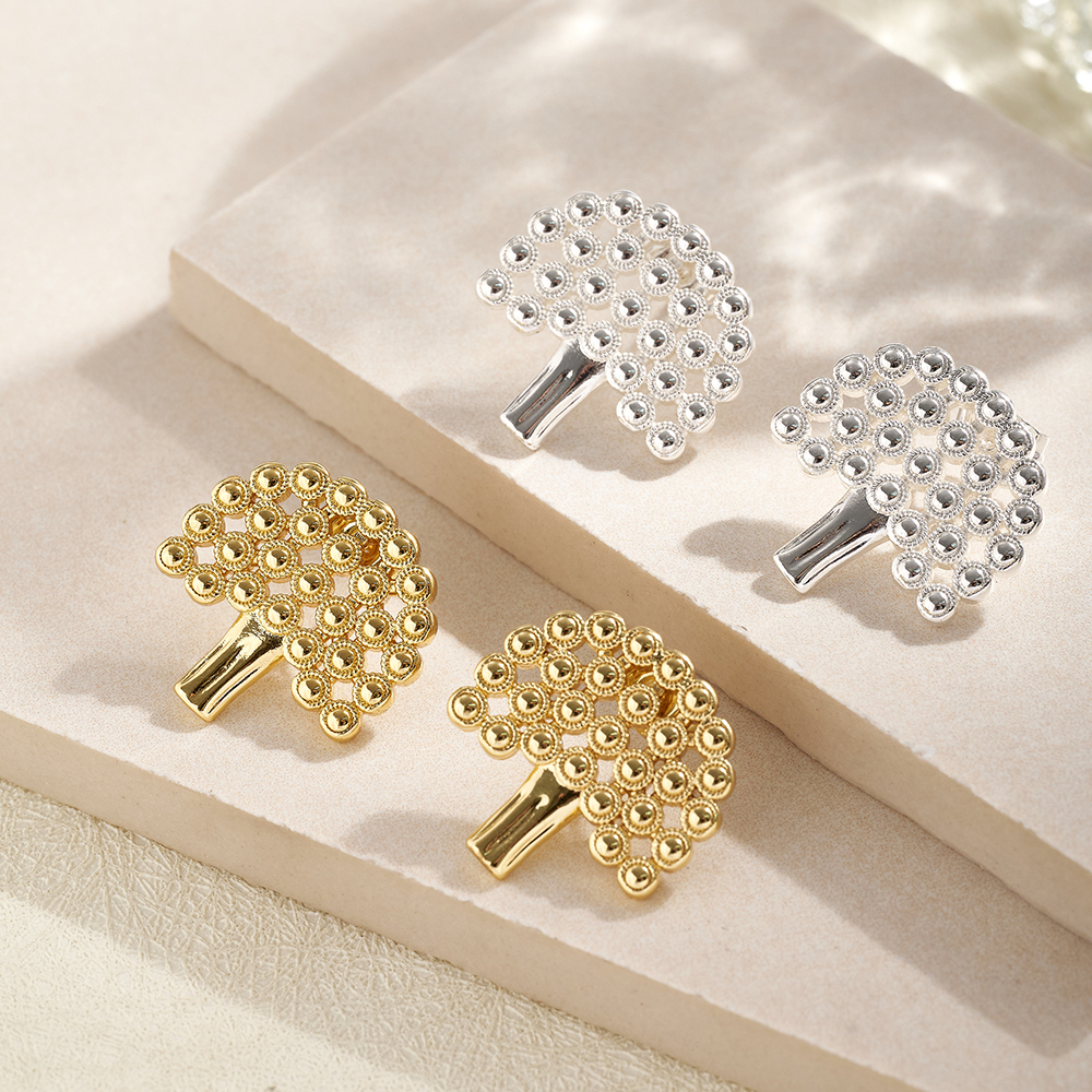 Electroplated Tree Stud Earrings For Women In 18K Real Gold Plated Copper With 0.03µm Water Plating