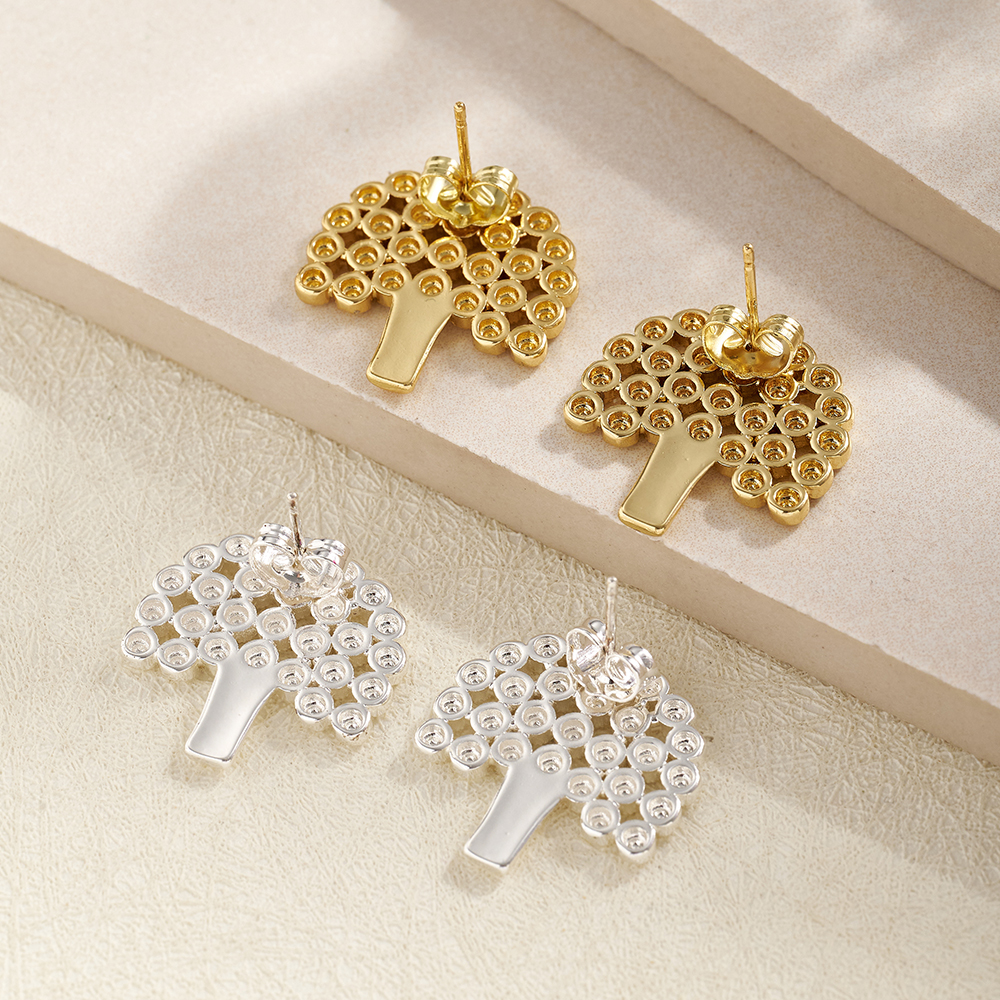 Electroplated Tree Stud Earrings For Women In 18K Real Gold Plated Copper With 0.03µm Water Plating 2