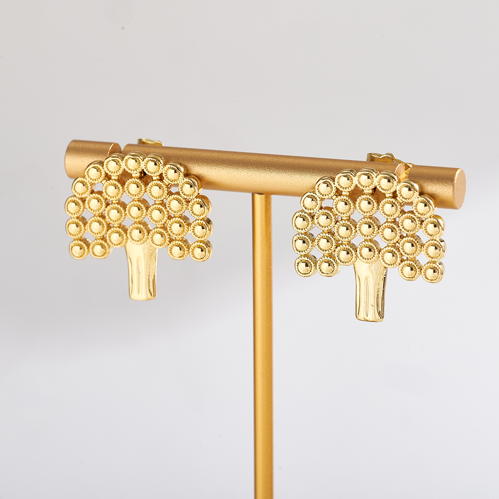 Electroplated Tree Stud Earrings For Women In 18K Real Gold Plated Copper With 0.03µm Water Plating 3
