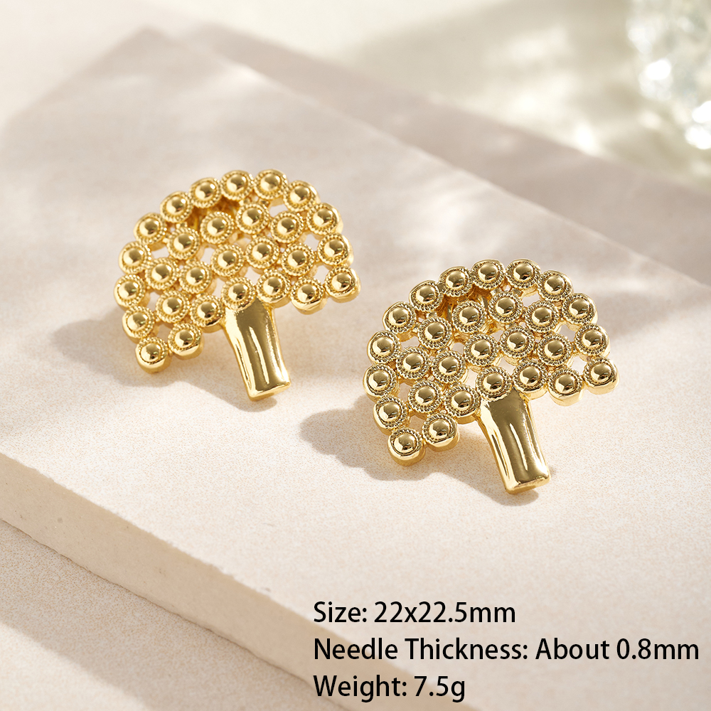 Electroplated Tree Stud Earrings For Women In 18K Real Gold Plated Copper With 0.03µm Water Plating 5