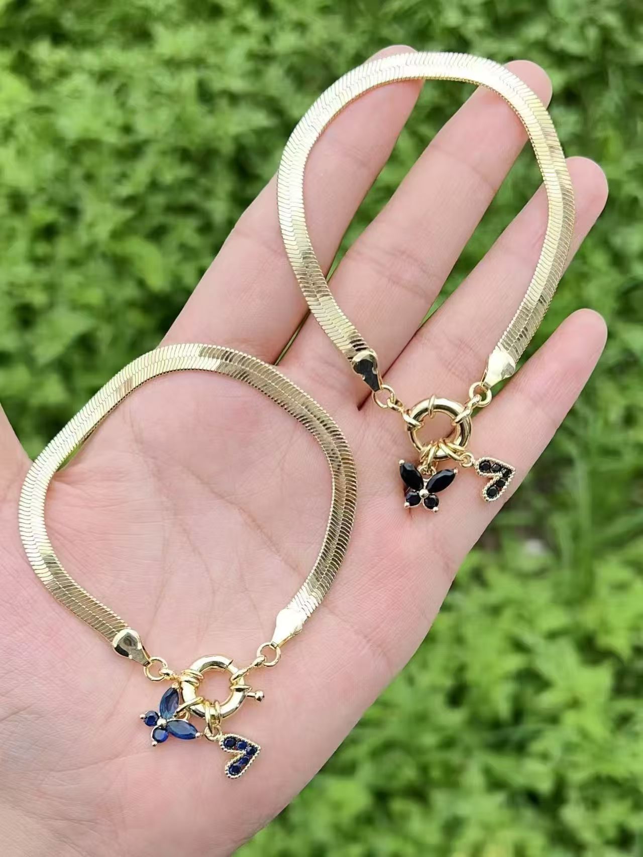 European And American Fashion INS Style Color-Retaining Electroplated Micro-Inlaid Colorful Zircon Butterfly Heart Bracelet Water Plated 18K Real Gold Copper Simple Style