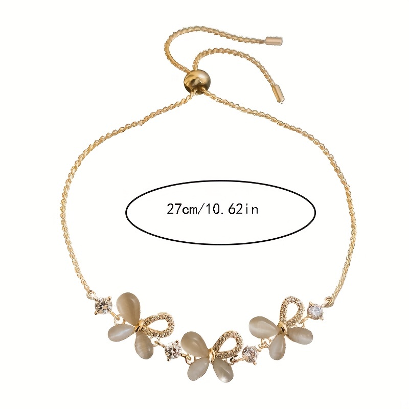 Butterfly Copper Bracelet With Cat's Eye Stone Inlay, Gold Plated Design For Women