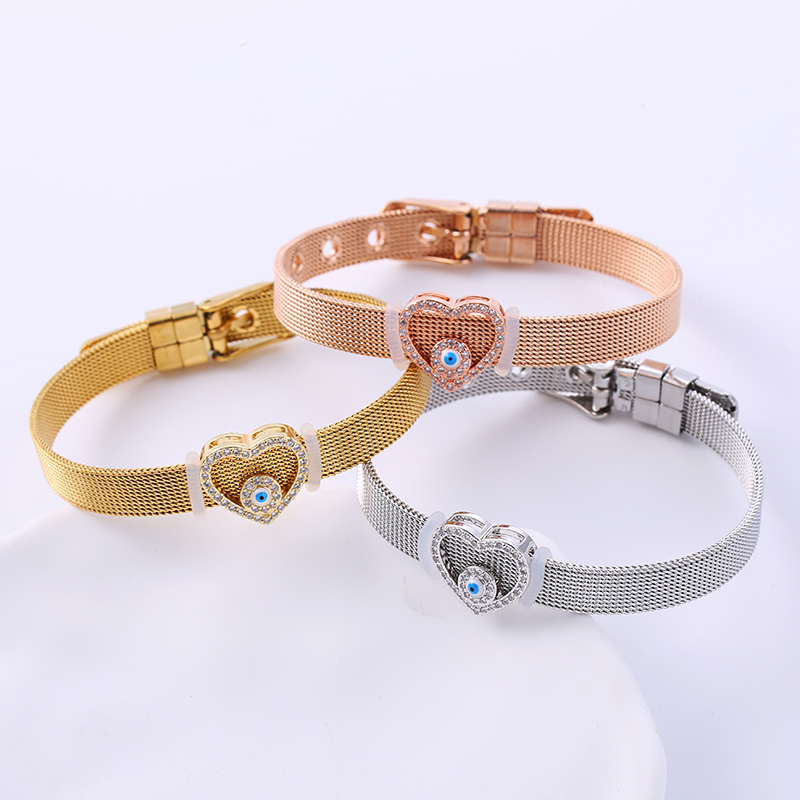 Devil's Eye Elegant Rose Gold Wristband With Copper Pendant And Artificial Rhinestones In 304 Stainless Steel, Unisex 2