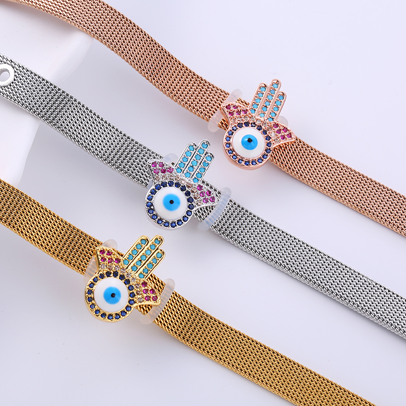 Devil's Eye Elegant Rose Gold Wristband With Copper Pendant And Artificial Rhinestones In 304 Stainless Steel, Unisex 4