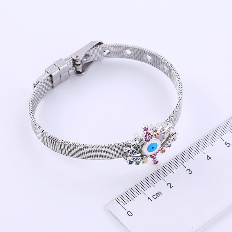 Devil's Eye Elegant Rose Gold Wristband With Copper Pendant And Artificial Rhinestones In 304 Stainless Steel, Unisex 5