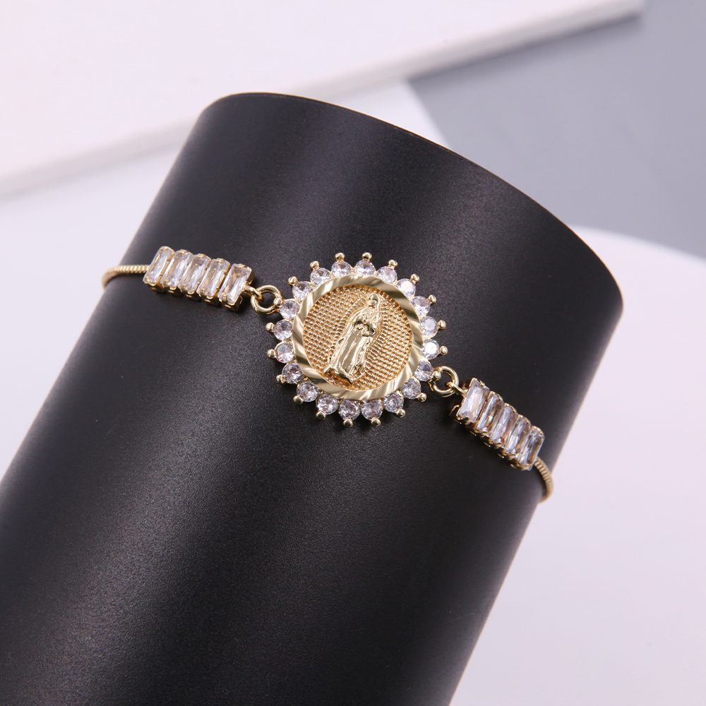 Shiny Metallic Saint Mary Zircon Bracelet For Women With 18K Gold Plated Box Chain 2