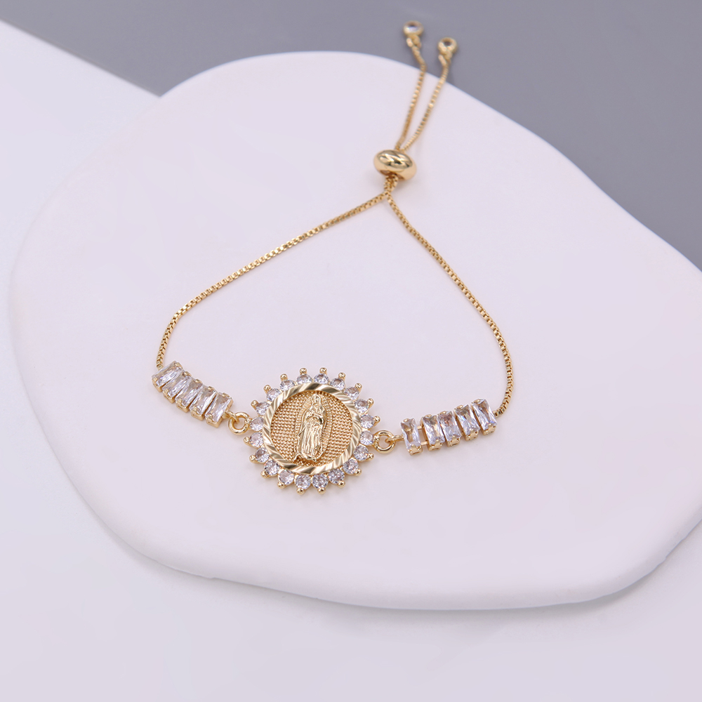 Shiny Metallic Saint Mary Zircon Bracelet For Women With 18K Gold Plated Box Chain 3