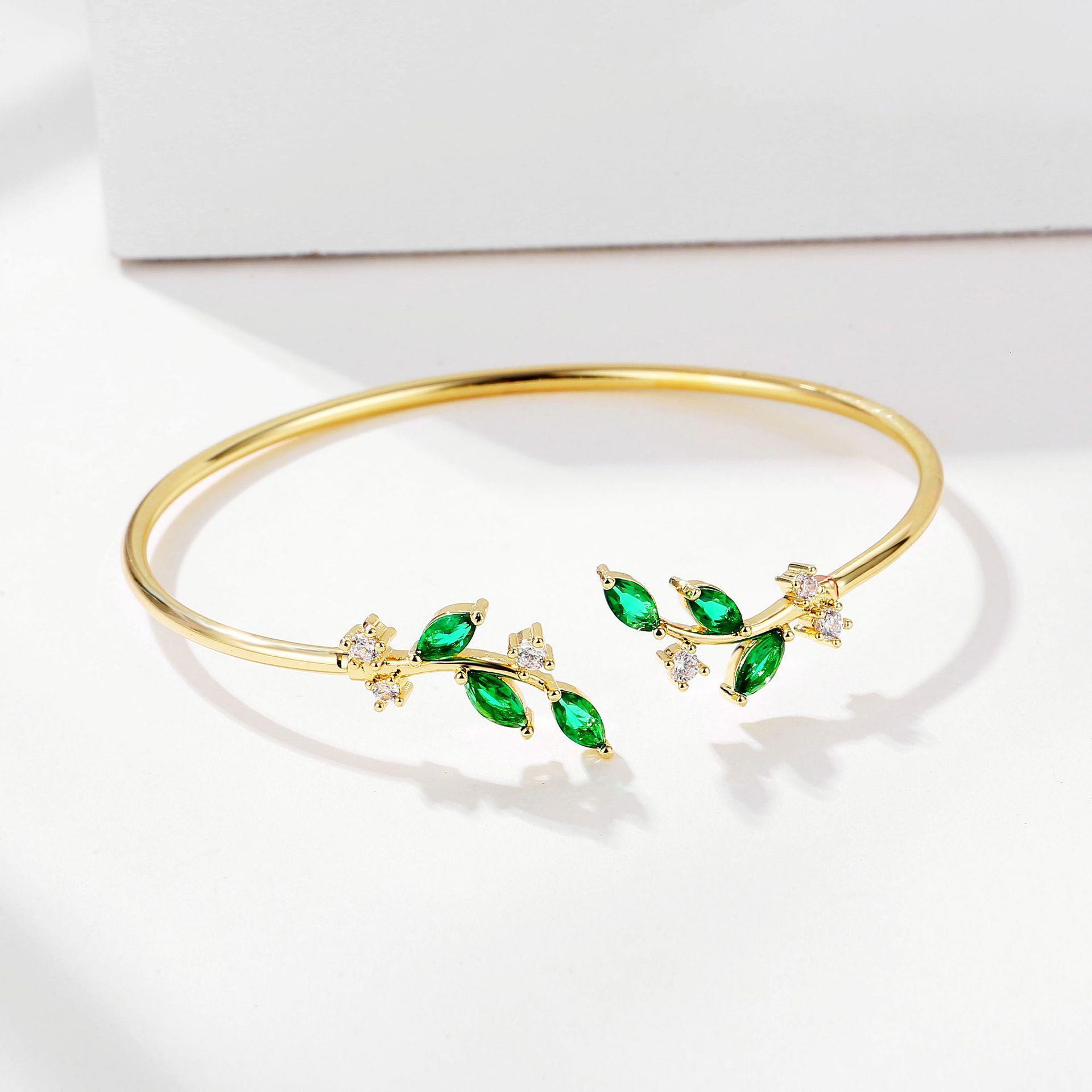 Geometric Copper Bangle For Women Featuring Electroplated Design With Artificial Gemstones Inlay 2