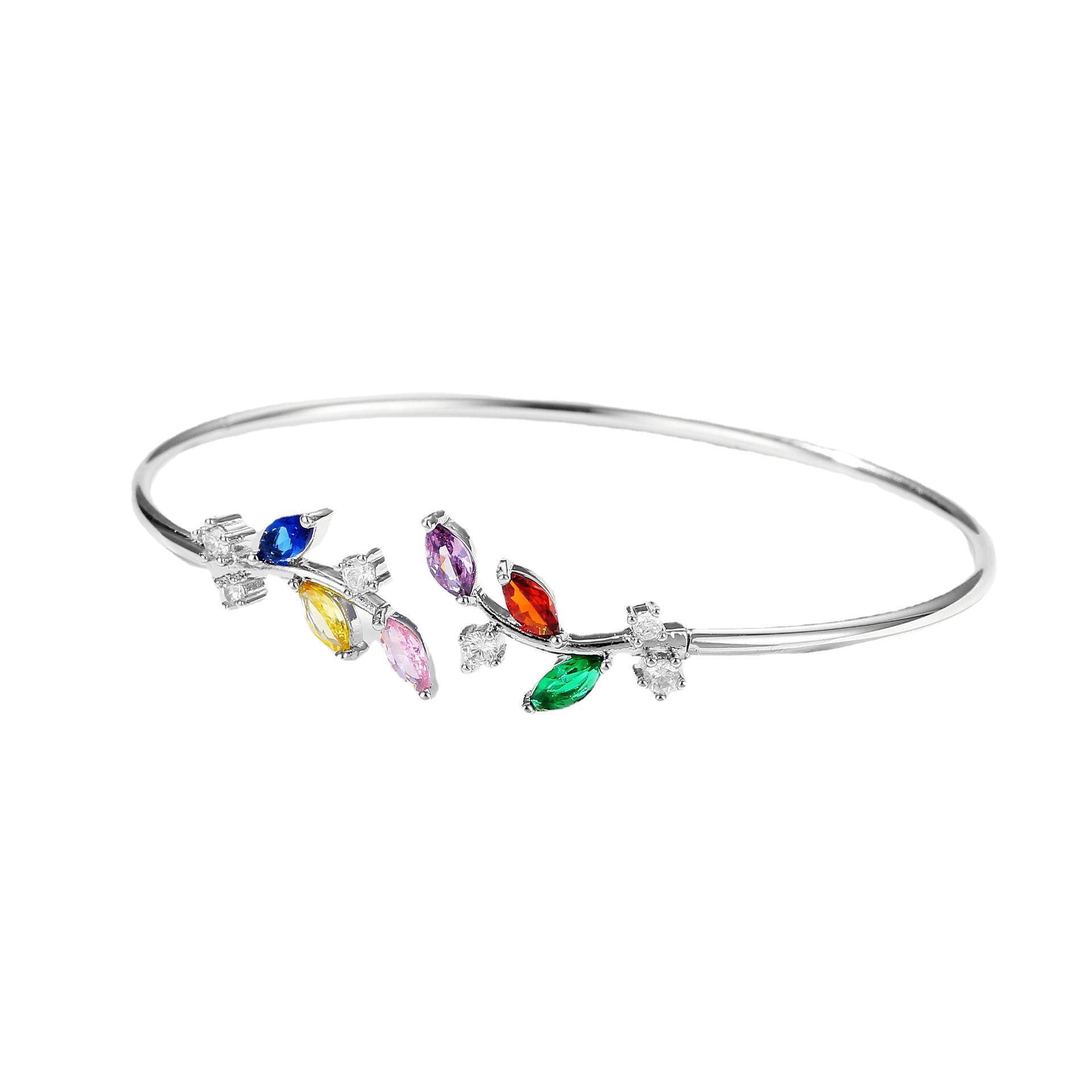 Geometric Copper Bangle For Women Featuring Electroplated Design With Artificial Gemstones Inlay 3