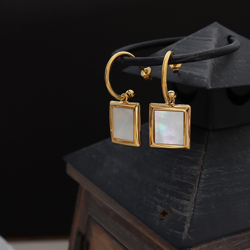 Waterproof Non Tarnish Square Earrings For Women, 304 Stainless Steel With Real Gold Plated PVD Coating