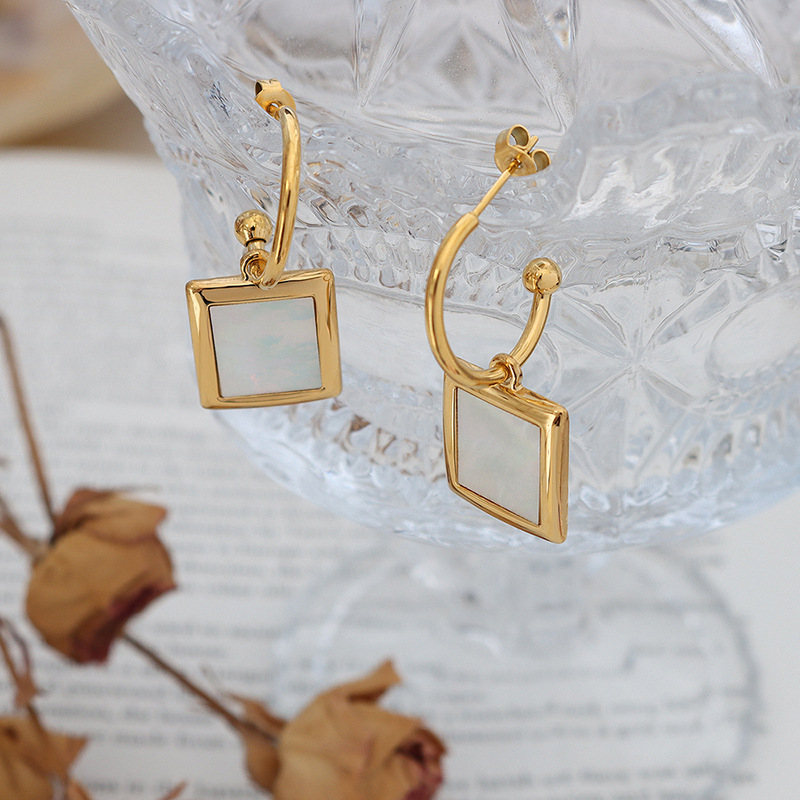 Waterproof Non Tarnish Square Earrings For Women, 304 Stainless Steel With Real Gold Plated PVD Coating 2
