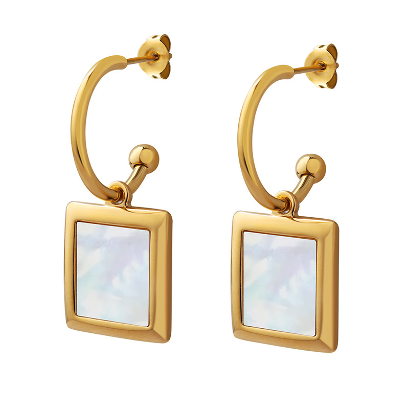 Waterproof Non Tarnish Square Earrings For Women, 304 Stainless Steel With Real Gold Plated PVD Coating 3