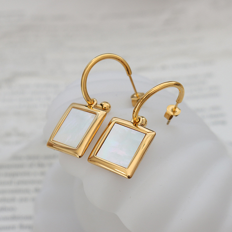 Waterproof Non Tarnish Square Earrings For Women, 304 Stainless Steel With Real Gold Plated PVD Coating 4