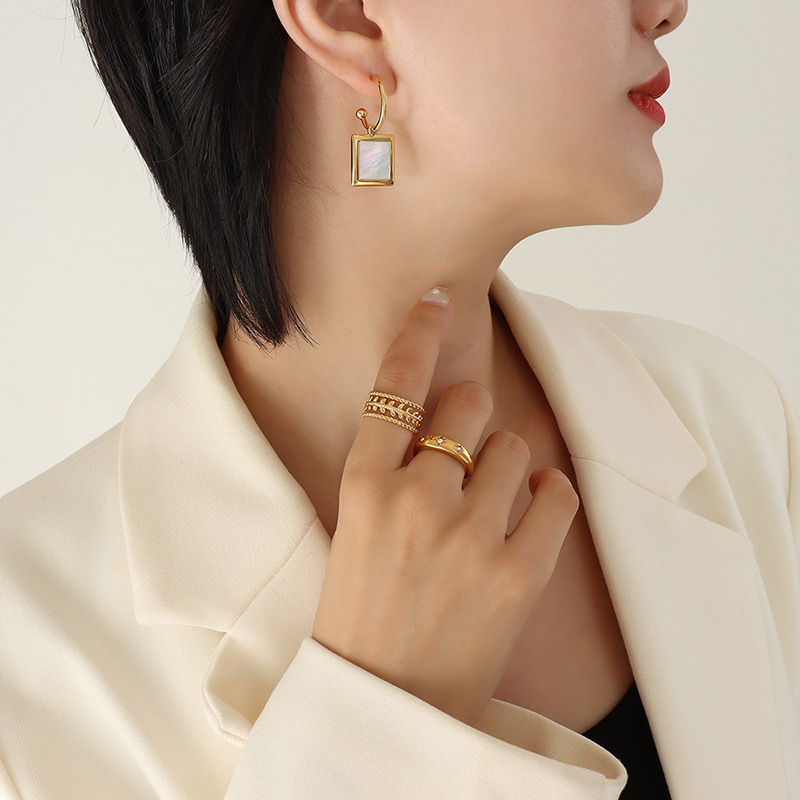Waterproof Non Tarnish Square Earrings For Women, 304 Stainless Steel With Real Gold Plated PVD Coating 5
