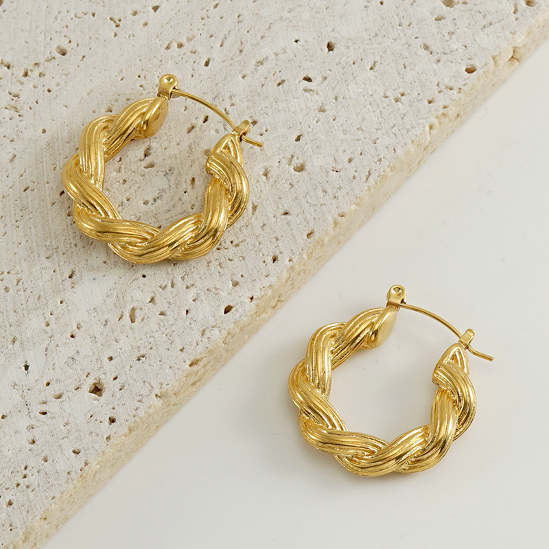 Geometric Hoop Earrings For Women Featuring Electroplated Design With 304 Stainless Steel Posts And 18K Gold PVD Vacuum Plating